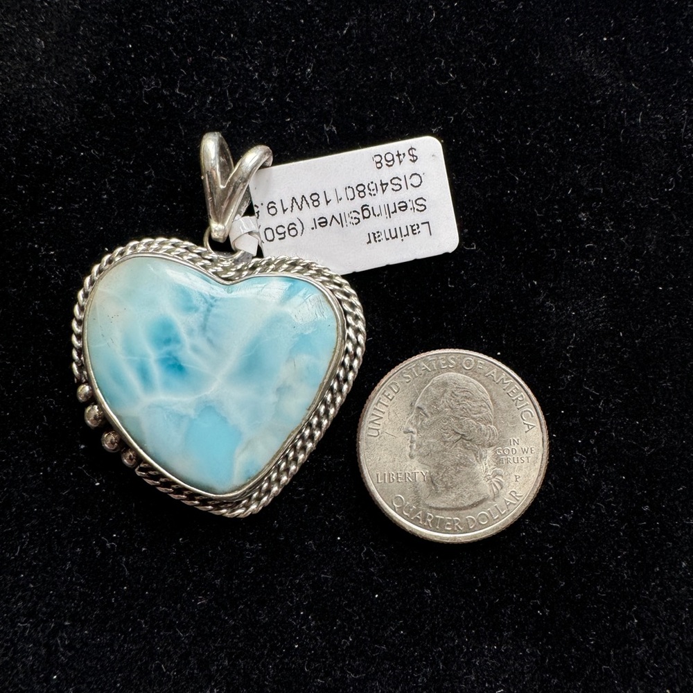 LARIMAR! Sterling Silver Heart Pendant Handmade, Natural Authentic